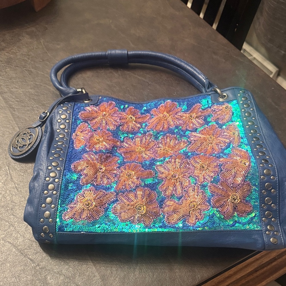 Sharif Blue and Gold Floral Shoulder Bag